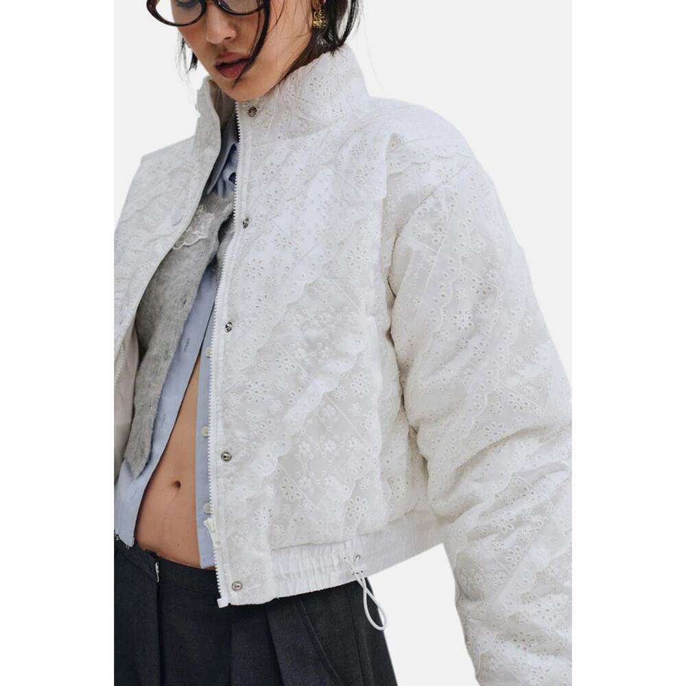 For love & lemons | eyelet puffer coat | size S white